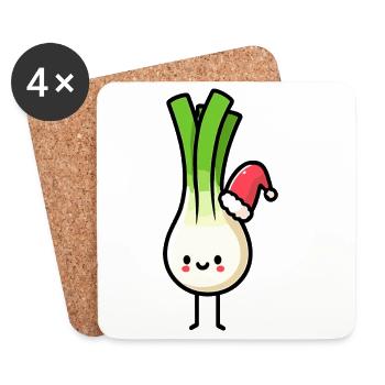 Kawaii Leek Santa Claus - Coasters (set of 4) - white - Front