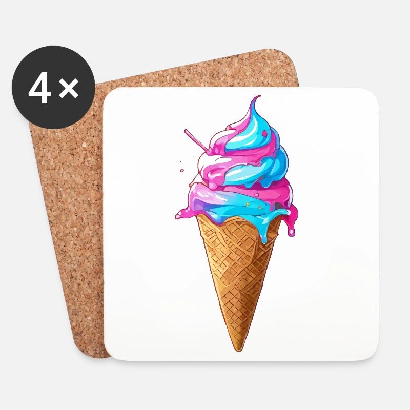 Lecker Eiscreme | Synthwave Eistüte - Untersetzer (4er-Set) - Weiß