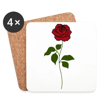 Rose Rouge tige verte - Dessous de verre (lot de 4) - blanc - Devant