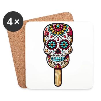 funny skull ice motif - Día de Muertos - Coasters (set of 4) - white - Front
