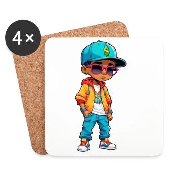 Vibrant Streetwear Cartoon Boy Design - Dessous de verre (lot de 4) - blanc - Devant
