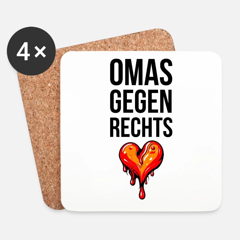 OMAS GEGEN RECHTS mit Herz - Untersetzer (4er-Set) - Weiß