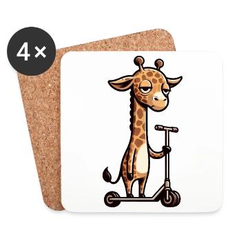 Girafe sur Roller Comic Fun - Dessous de verre (lot de 4) - blanc - Devant