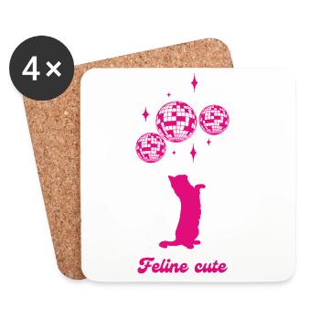 Felin cute - Dessous de verre (lot de 4) - blanc - Devant