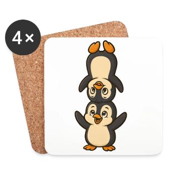 Lustiger Pinguin Kopfstand Cartoon Partner Duo - Untersetzer (4er-Set) - Weiß - Vorne