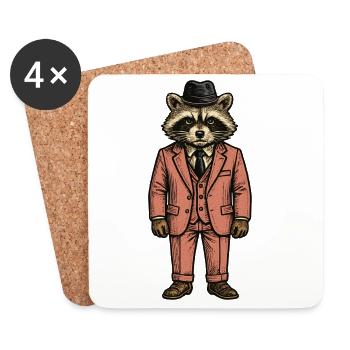 Raton laveur élégant en costume et chapeau - Dessous de verre (lot de 4) - blanc - Devant