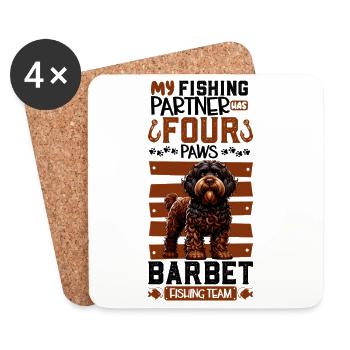 Fishing and French Water Dog - Coasters (set of 4) - white - Front