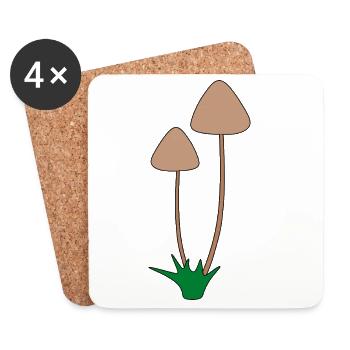 Minimalistische Pilzbotanische Illustration - Untersetzer (4er-Set) - Weiß - Vorne