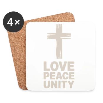 Liebe Frieden Einheit Christlich Kreuz - Untersetzer (4er-Set) - Weiß - Vorne