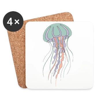 Pastel jellyfish illustration - Coasters (set of 4) - white - Front