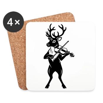 Illustration de bande dessinée de rennes jouant du violon - Dessous de verre (lot de 4) - blanc - Devant