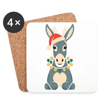 Esel Elfe Weihnachten Lustig Süß Niedlich Geschenk - Untersetzer (4er-Set) - Weiß - Vorne