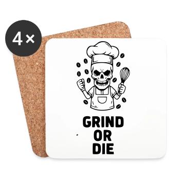 Grind or Die Totenkopf Barista Vektor - Untersetzer (4er-Set) - Weiß - Vorne