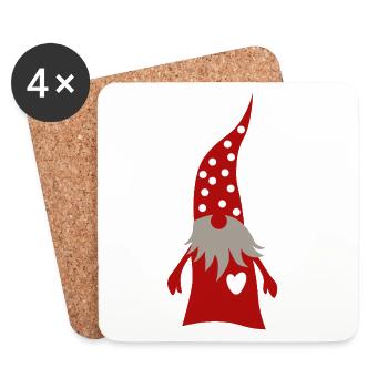 Décoration de Noël Gnome Red Heart Dots - Dessous de verre (lot de 4) - blanc - Devant