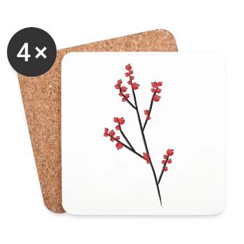 Red berry branches - Coasters (set of 4) - white - Front