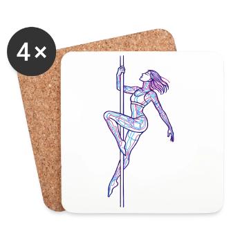 Line Art Woman Pole Dance Illustration Gift - Coasters (set of 4) - white - Front