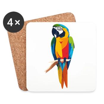 Colorful macaw parrot on branch color explosion motif - Coasters (set of 4) - white - Front