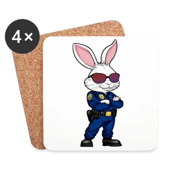 Rabbit Policeman - Coasters (set of 4) - white - Front