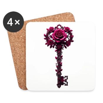 Rose Key, couronne florale - Dessous de verre (lot de 4) - blanc - Devant