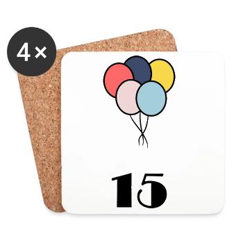 15. 15 ANS. 15e ANNIVERSAIRE. ANNIVERSAIRE 15 ANS. - Dessous de verre (lot de 4) - blanc - Devant