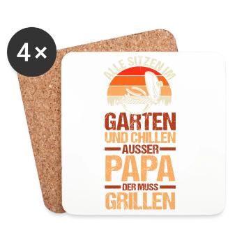 Barbecue, fête des pères, papa - Dessous de verre (lot de 4) - blanc - Devant