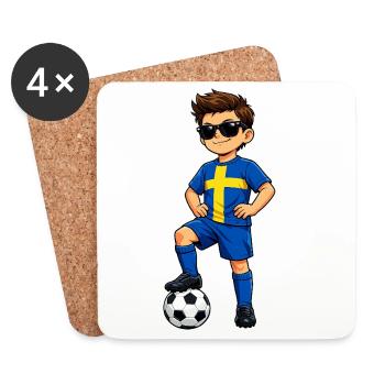 Soccer Boy Suède Fan Drapeau suédois - Dessous de verre (lot de 4) - blanc - Devant