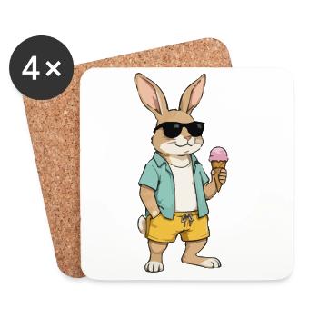 Sonnen Hase mit Eis am Strand - Coasters (set of 4) - white - Front