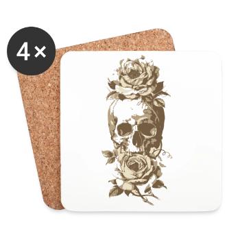Design de tatouage Crâne et Roses - Dessous de verre (lot de 4) - blanc - Devant
