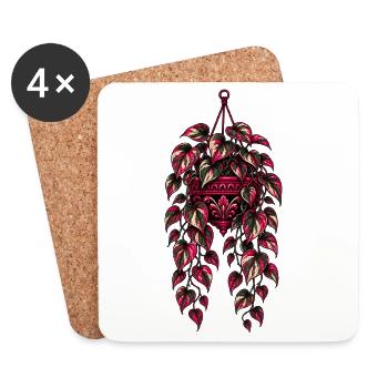 Neon Hängepothos – Dark Botanical Design - Untersetzer (4er-Set) - Weiß - Vorne
