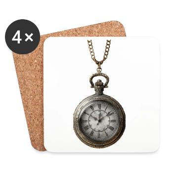 Antique gilded clock on chain - Coasters (set of 4) - white - Front