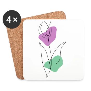 Lineart Tulip with Pastel Shapes - Coasters (set of 4) - white - Front
