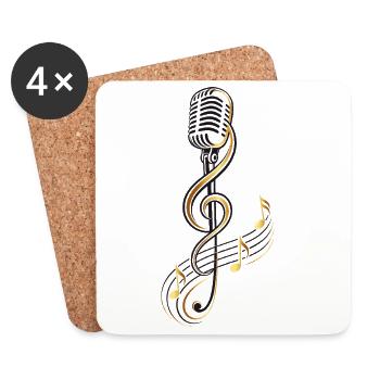 Microphone avec clé de sol – motif musical - Dessous de verre (lot de 4) - blanc - Devant