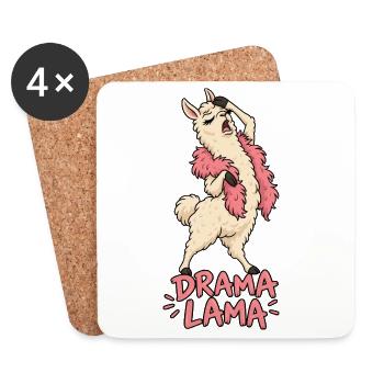 Drama Lama – Lustiges Lama mit pinker Federboa - Untersetzer (4er-Set) - Weiß - Vorne