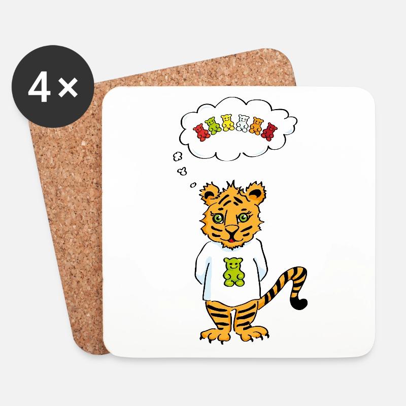 Gummibärchen-Tiger - Süß und Wild - Yummy - Untersetzer (4er-Set) - Weiß
