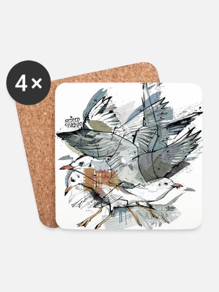 Möwen Illustration - Untersetzer (4er-Set) - Weiß