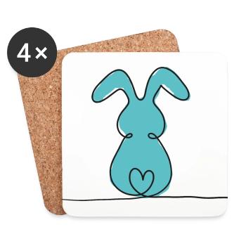 One-Line-Hase Farbig - Untersetzer (4er-Set) - Weiß - Vorne