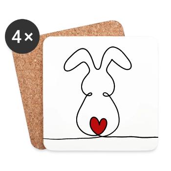 One-line bunny with red tail - Coasters (set of 4) - white - Front