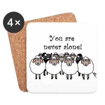 Tu n'es jamais seul! mouton noir - Dessous de verre (lot de 4) - blanc - Devant
