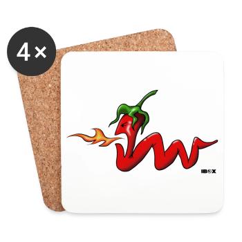 Chili Pepperoni hot hot comic cartoon gaming - Coasters (set of 4) - white - Front
