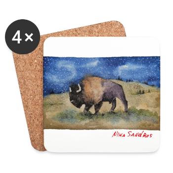 Bison - watercolor print - Coasters (set of 4) - white - Front