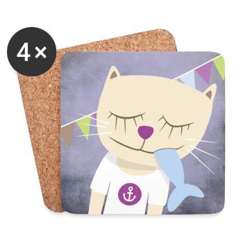 Poster Cat Nursery Harbour Sea Anchor Fish - Coasters (set of 4) - white - Front