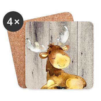 Tierfreunde im Wald - Der kleine Hirsch - Untersetzer (4er-Set) - Weiß - Vorne