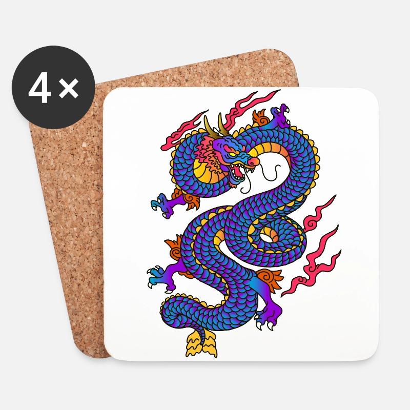 Drache - Untersetzer (4er-Set) - Weiß