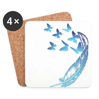 Butterflies with a feather - Coasters (set of 4) - white - Front