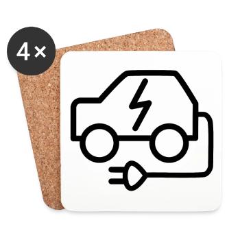Electric car and charging cable - Coasters (set of 4) - white - Front