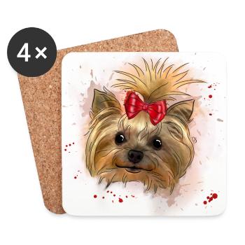 Yorkie - Dessous de verre (lot de 4) - blanc - Devant
