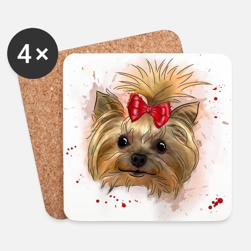 Yorkie - Untersetzer (4er-Set) - Weiß