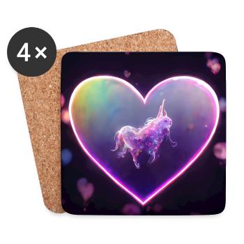 Licorne violette dans le cœur - Dessous de verre (lot de 4) - blanc - Devant