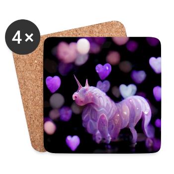 Licorne violette avec des cœurs - Dessous de verre (lot de 4) - blanc - Devant