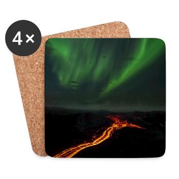 Northern Lights and Lava Flow - Fagradalsfjall Volcano - Coasters (set of 4) - white - Front